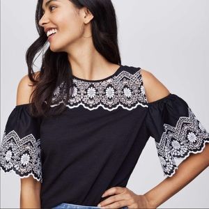 Loft embroidered cold shoulder top